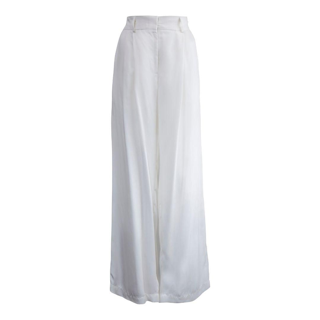  Le Réussi® Fashion-Remi White Wide-Leg Pants with luxury style tailoring, made from twill silk