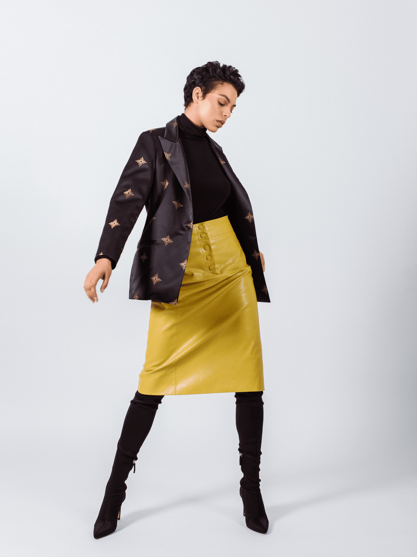 Leather pencil skirt sales yellow